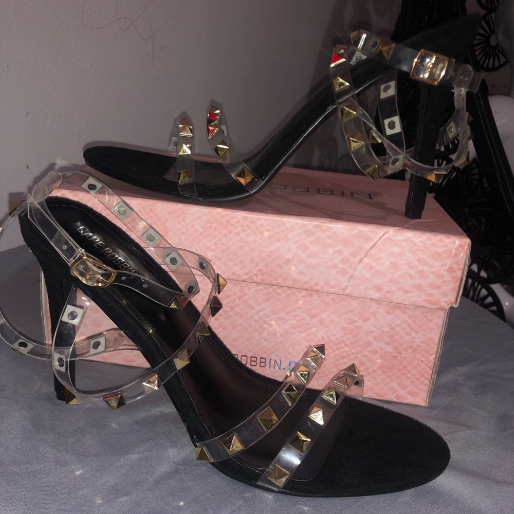 Gold studded black heels